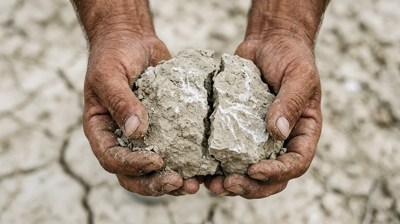 Beton gibi sertleşmiş, gözeneksiz, yüzeyinde beyaz tuz izi olan toprak keseği